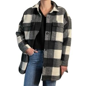 ABERCROMBIE & FITCH Oversized Cozy Shirt Jacket Shacket Black Cream S